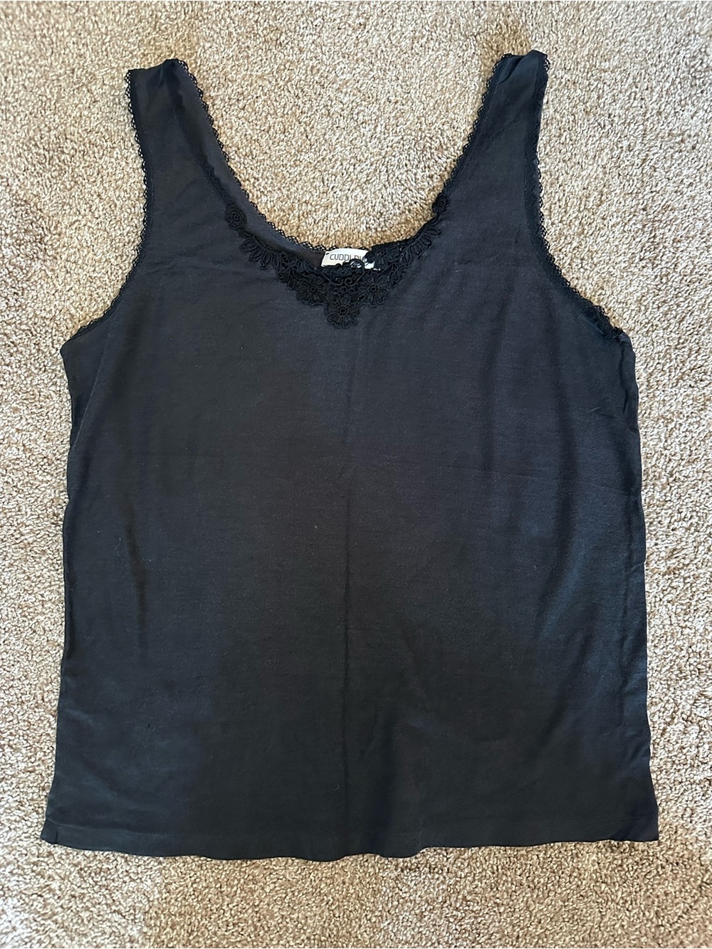 Cuddl Duds Black Lace-Trim Scoop Neck Tank